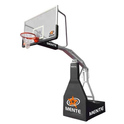 Heavy-Duty Hydraulic Basketball Stand | Adjustable Height Hoop with Custom Logo in Blue/Black-img1