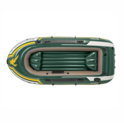 Intex Seahawk 4 Person Inflatable Boat Set Fishing Kayak Raft with Oars and Pump for Lake and River