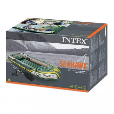 Intex Seahawk 4 Person Inflatable Boat Set Fishing Kayak Raft with Oars and Pump for Lake and River