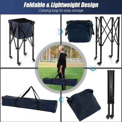 Foldable Tennis Cart Large Capacity Ball Storage for Court Training
